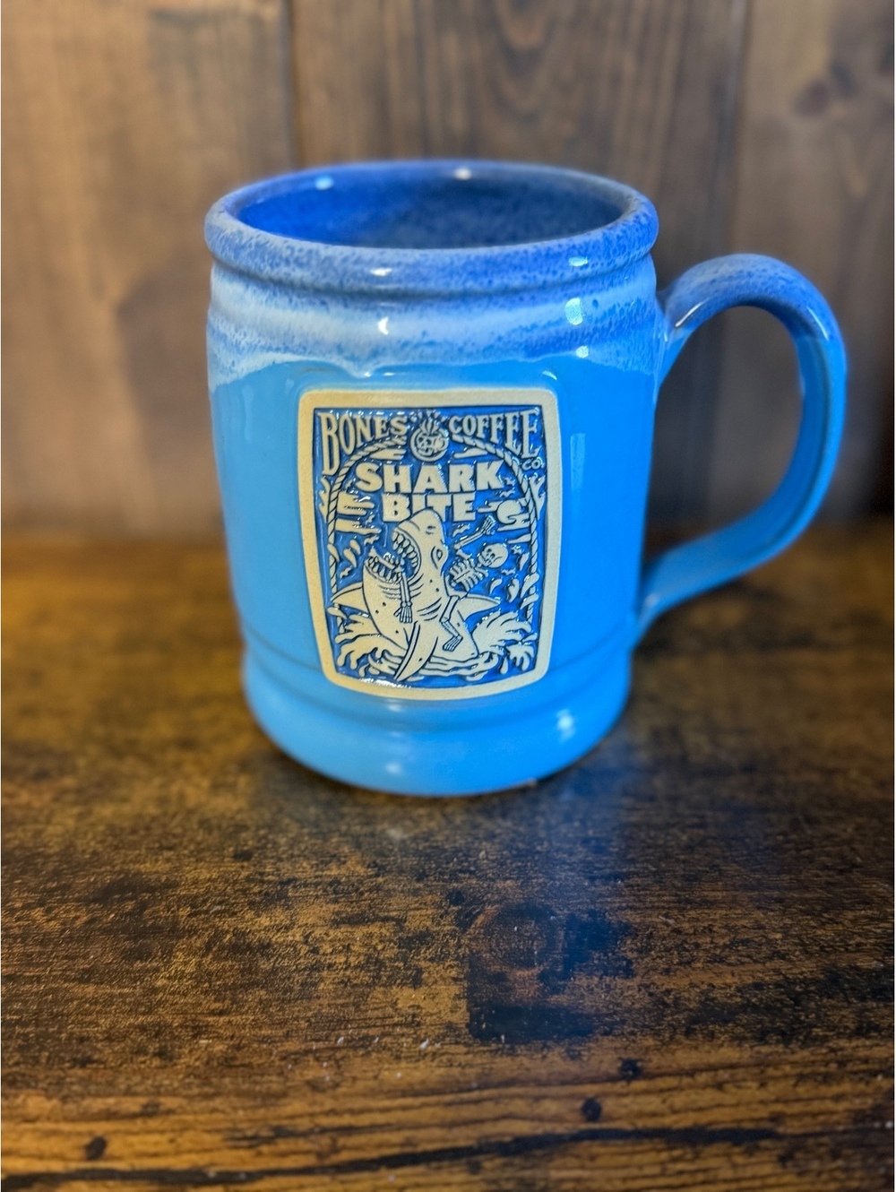 Dennen Pottery Bones Coffee Shark Bite Stoneware Mug Blue